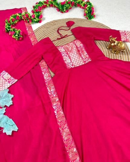 bright long gown with dupatta
