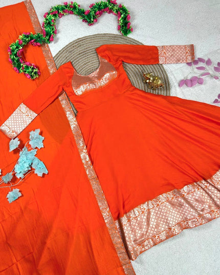 bright long gown with dupatta