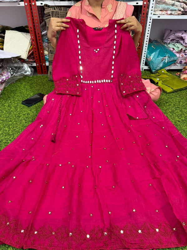 Varsha Chanderi Mirror Work Maxi