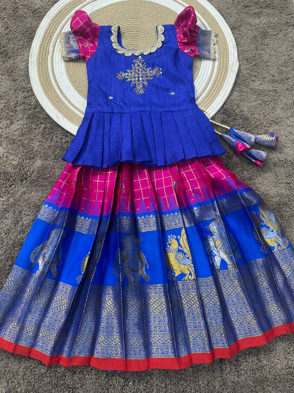 Meenakshi Zari Weaving Kids Lehenga