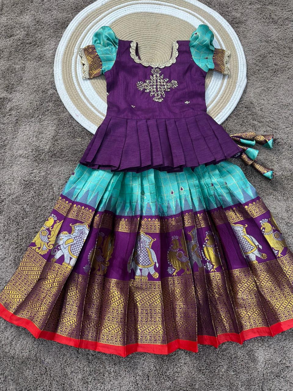 Meenakshi Zari Weaving Kids Lehenga