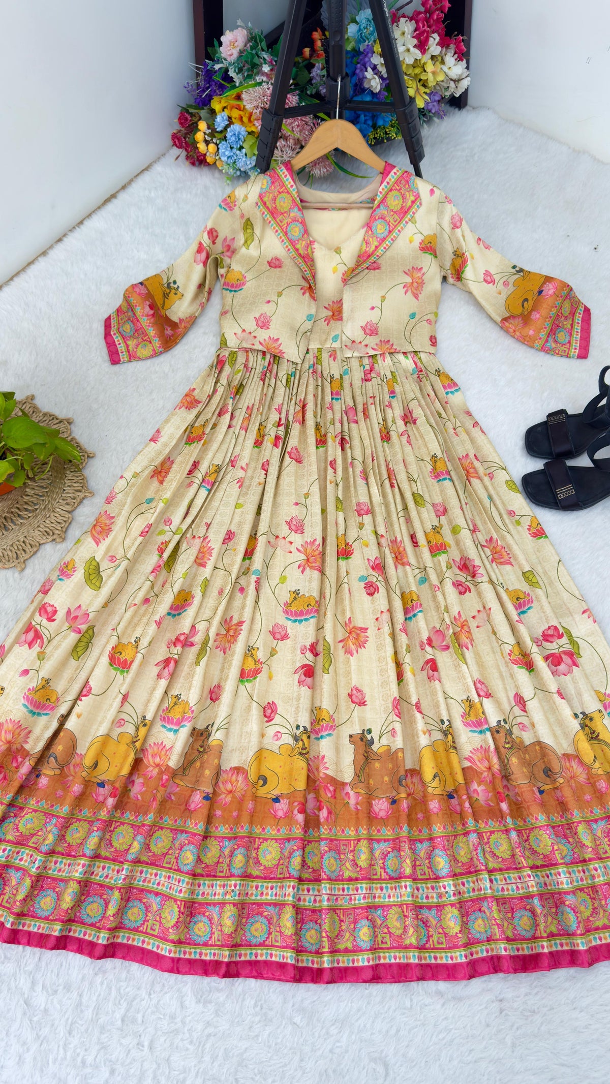 Pashmina Print Jacquard Silk Gown with Koti