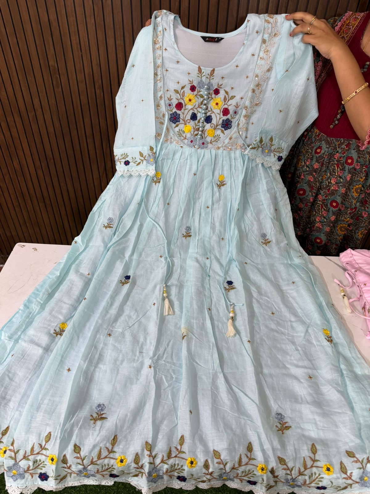 Pearl Mul Cotton Embroidery Frock