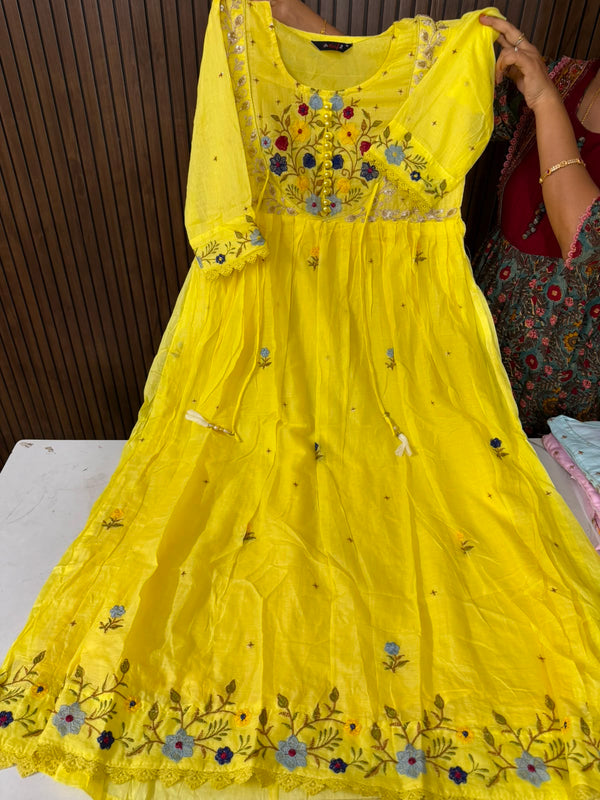 Pearl Mul Cotton Embroidery Frock