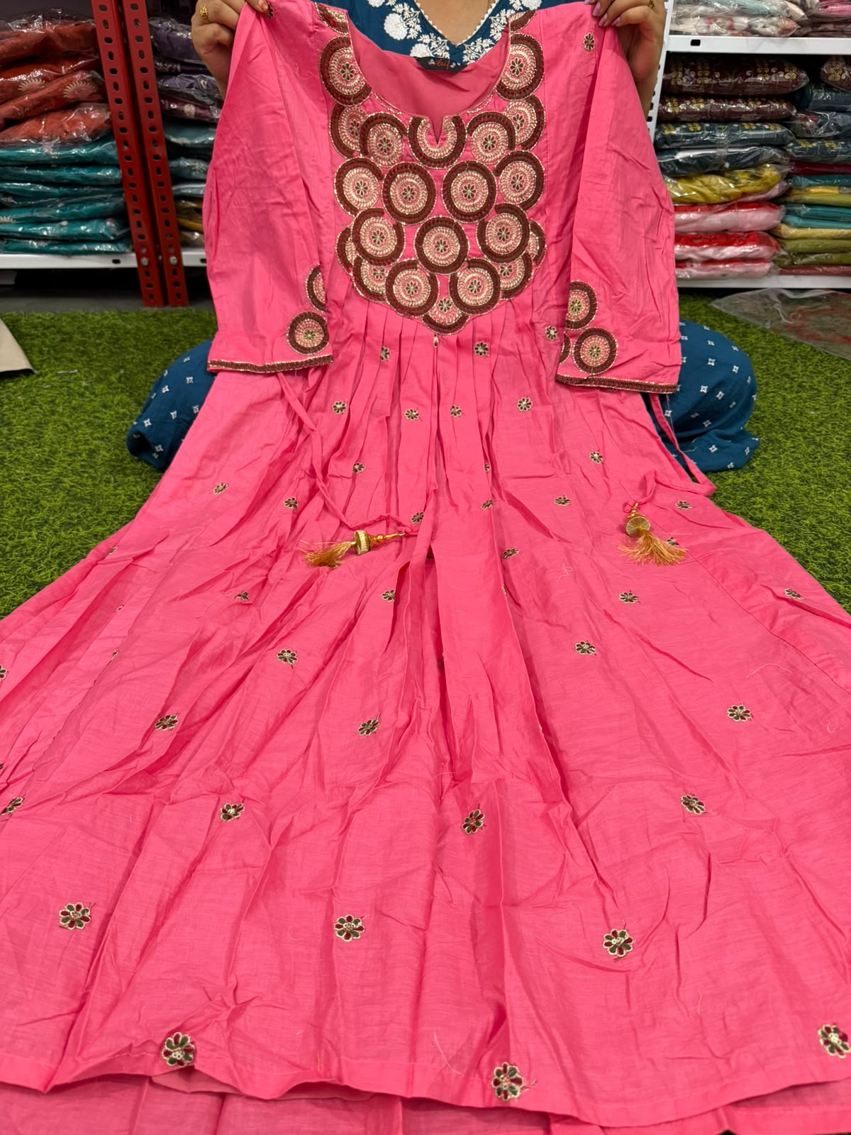 Red Mul Cotton Tiered Anarkali
