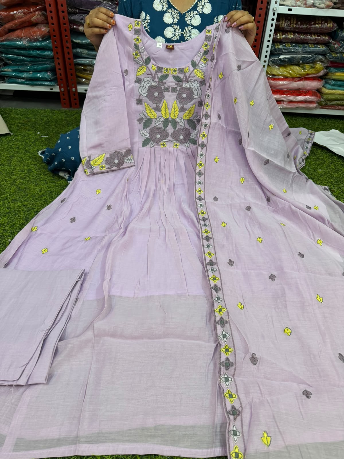 Pastel Mul Chanderi Anarkali Set