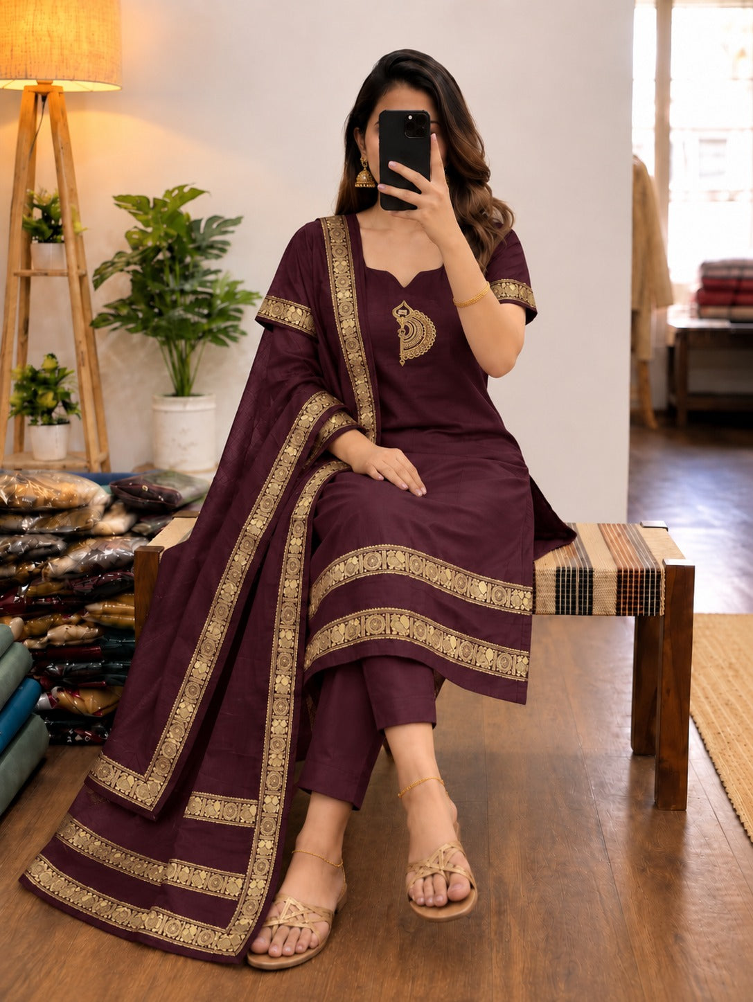 Chettinad Cotton Kurti with Dupatta