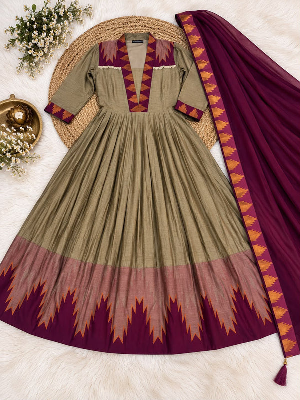 Cotton Spun Silk Anarkali with Rangoli Silk Dupatta