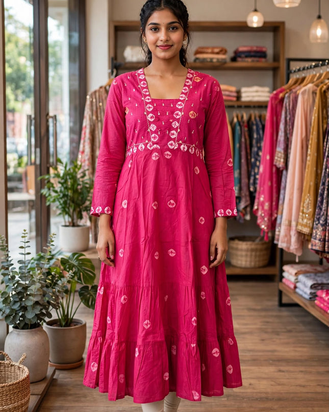 BANDHANI MUL COTTON TIERED ANARKALI