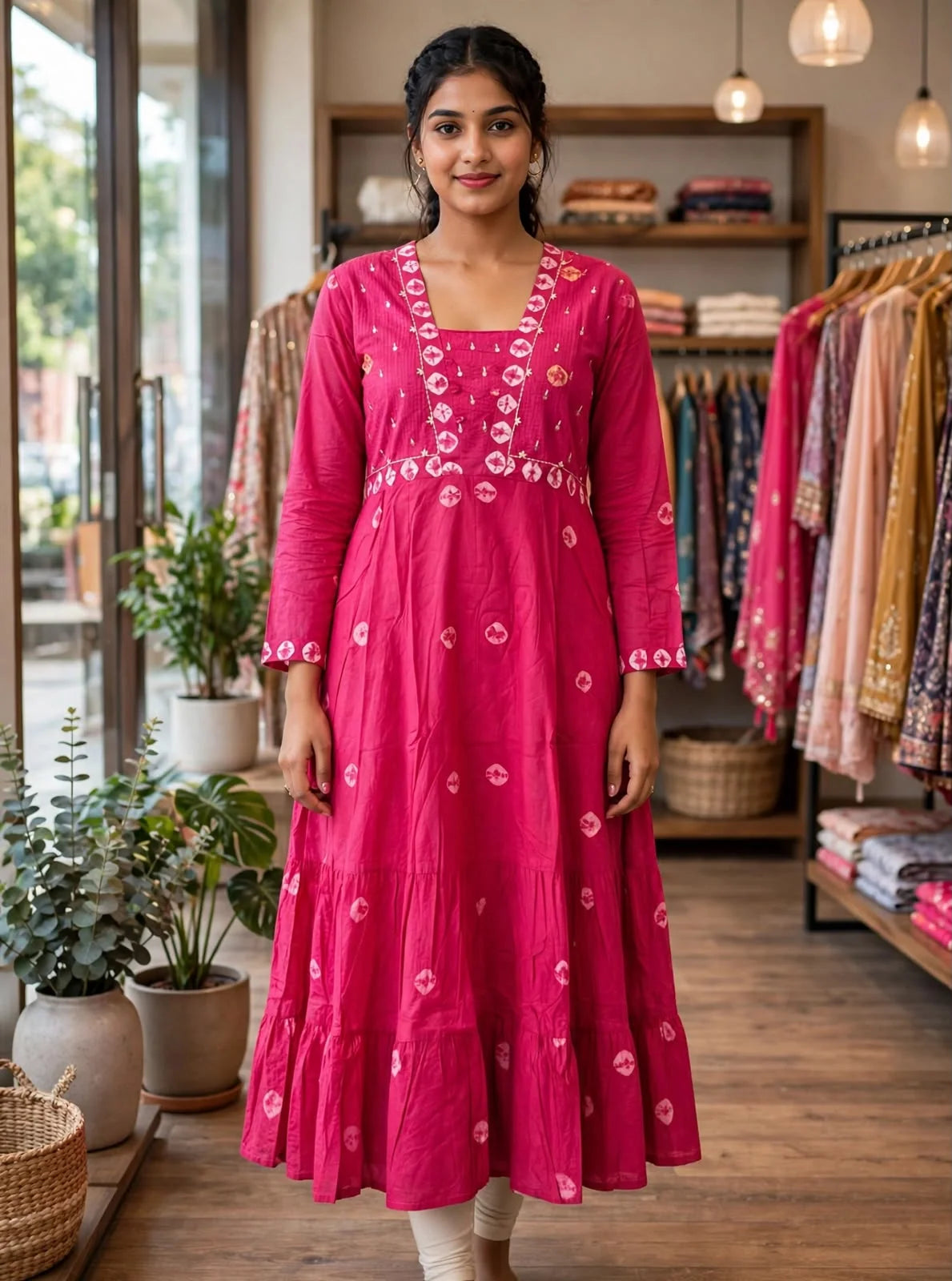 BANDHANI MUL COTTON TIERED ANARKALI