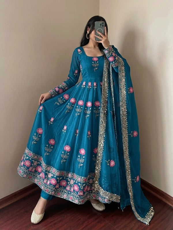 Fendy Silk Gown with Sequin Dupatta