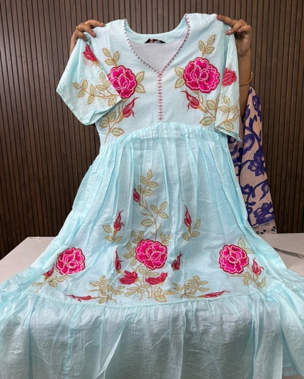 MUL COTTON ALIA FROCK - ROSE GARDEN