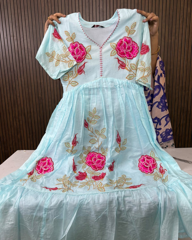 MUL COTTON ALIA FROCK - ROSE GARDEN