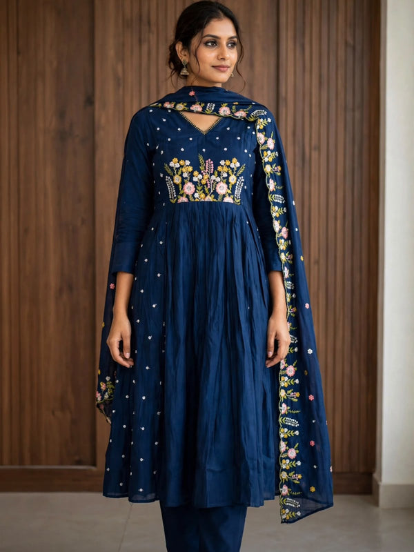 Festive Mul Chanderi 3 Piece Set