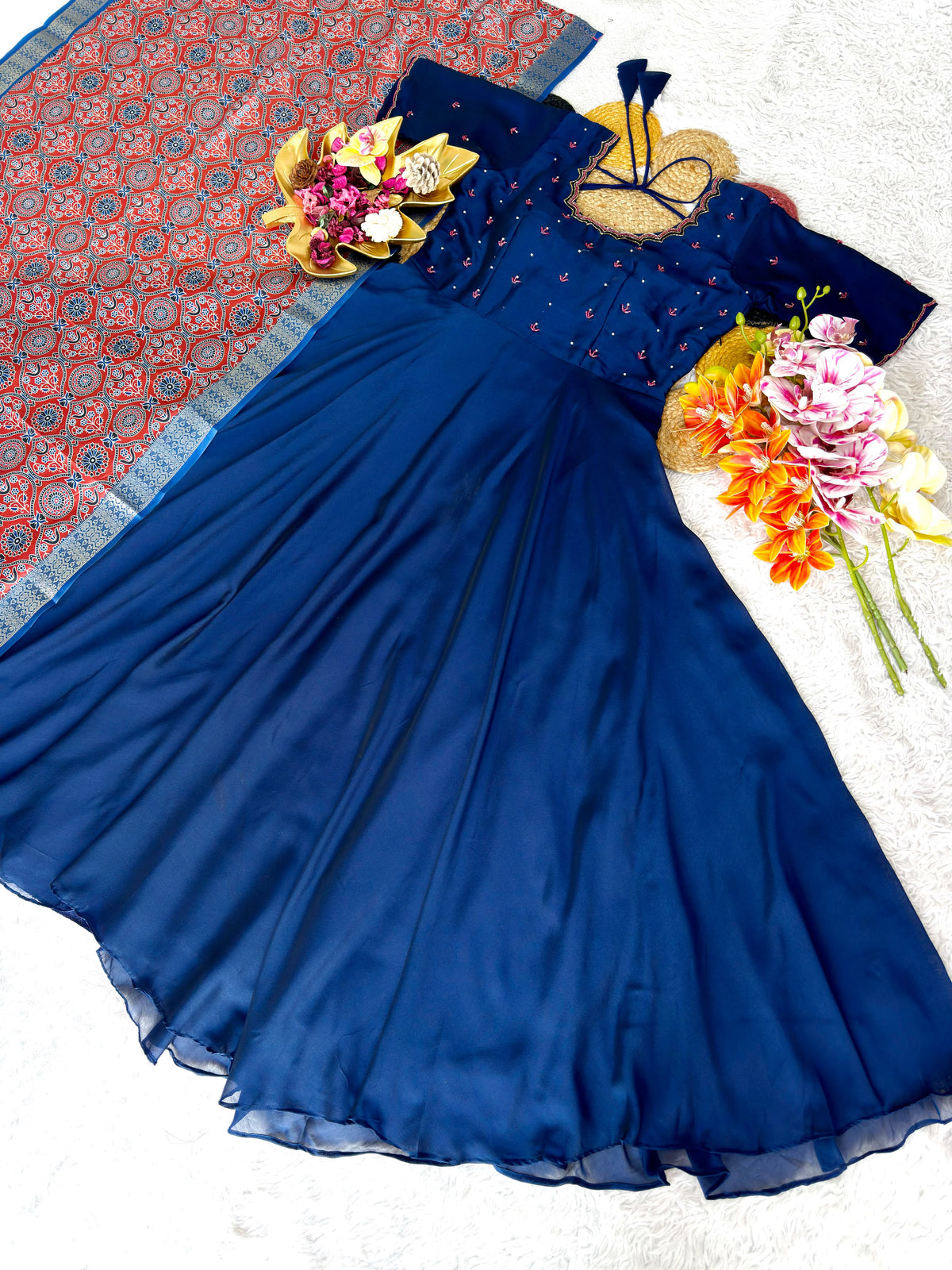 maggam work long frock with dupatta