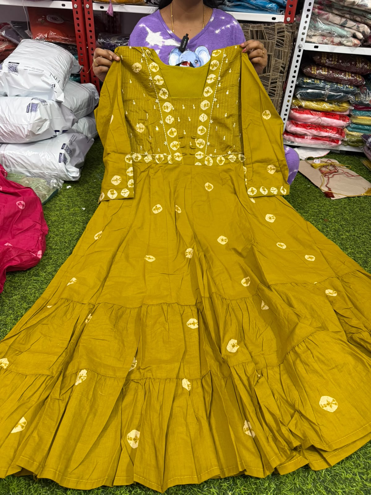 BANDHANI MUL COTTON TIERED ANARKALI