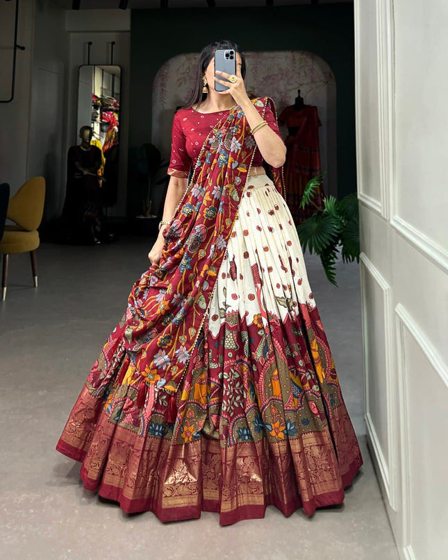 stunning printed silk lehenga
