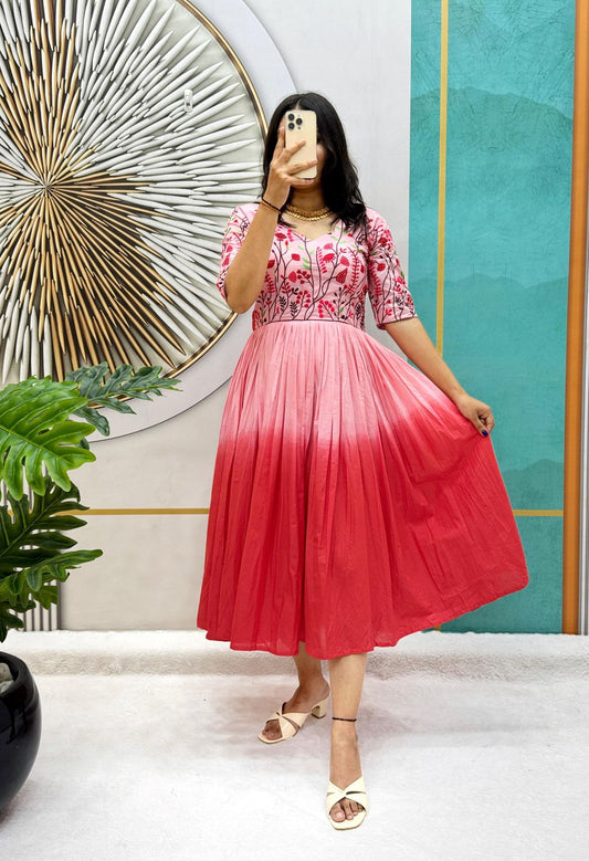 Pure Mul Mul Cotton Duel Shade Gowns /frocks