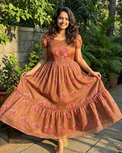 Pure Chanderi Floral Midi Gown