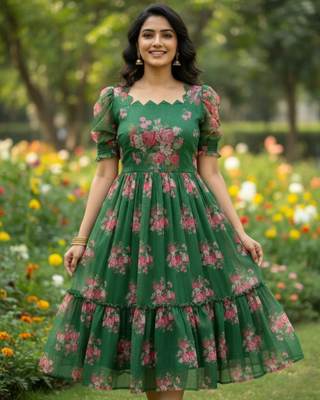Pure Chanderi Floral Midi Gown