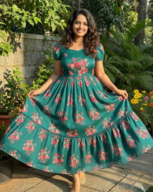 Pure Chanderi Floral Midi Gown
