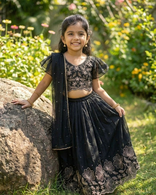 Green & Black Floral Lehenga–Choli Sets