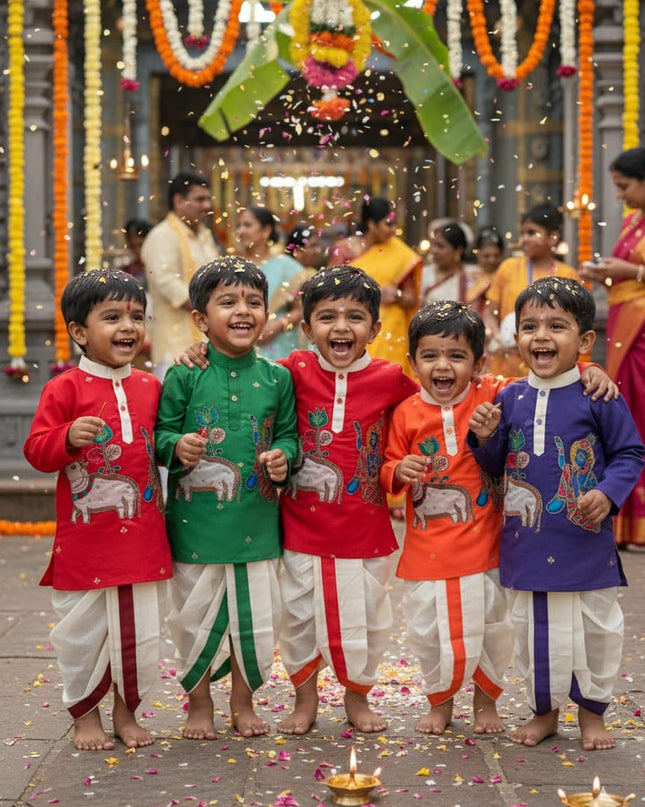 Kalamkari Boys Dhoti-Kurta Set