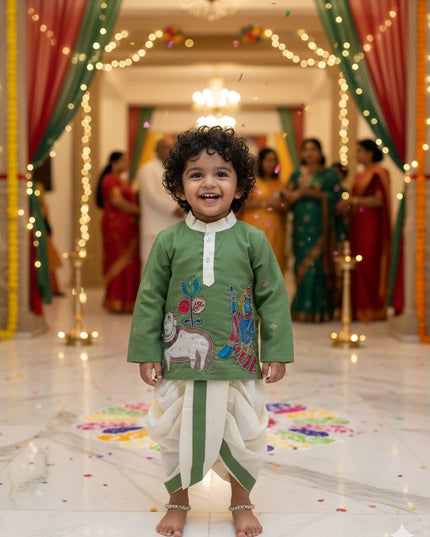 Kalamkari Boys Dhoti-Kurta Set