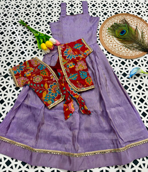 Festive Tissue Kids Gown with Jacket