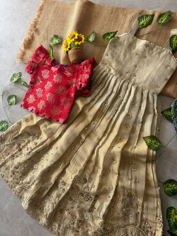 Hasya Kanjivaram Kids Gown with Coat