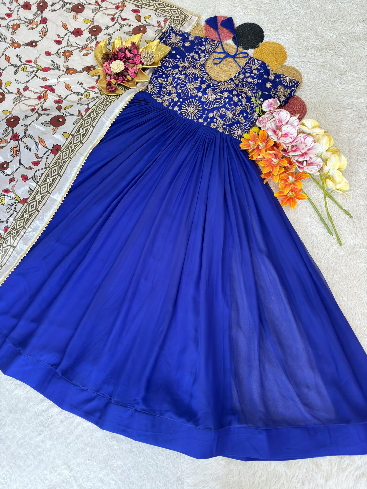 Sweety Maggam Work Georgette Gown with Kalamkari Dupatta