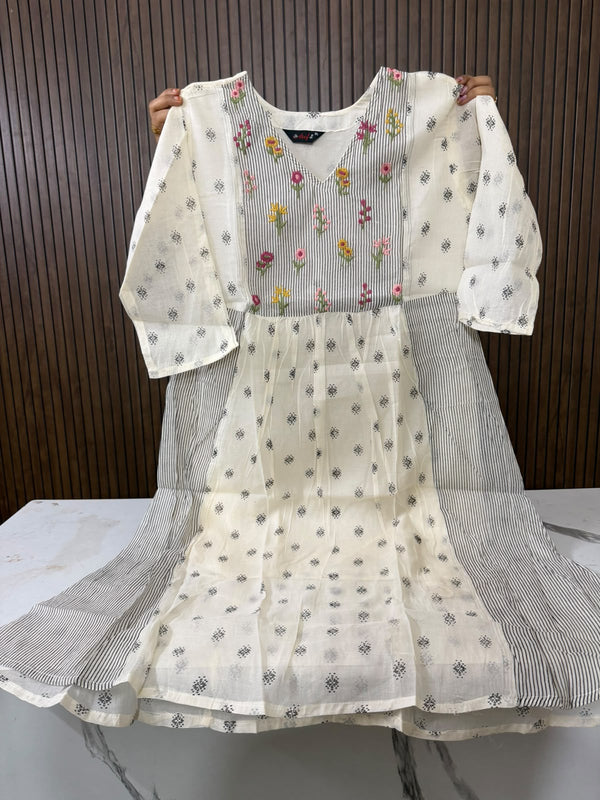 Off-White Cotton Umbrella Frock