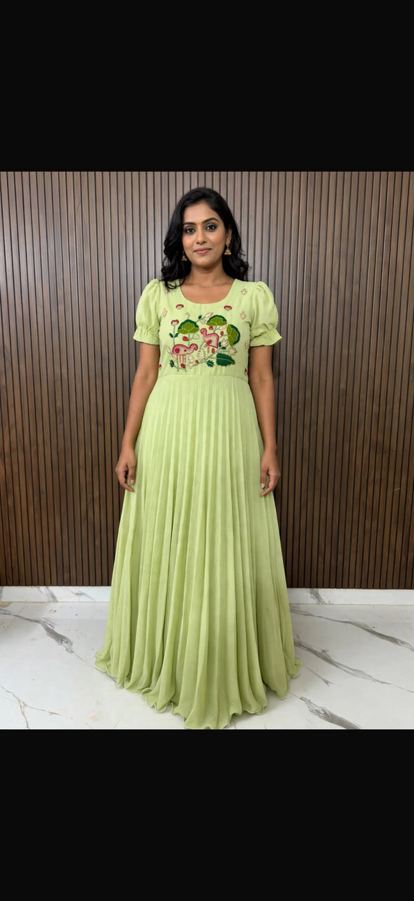 Pastel Georgette Maggam Work Frock